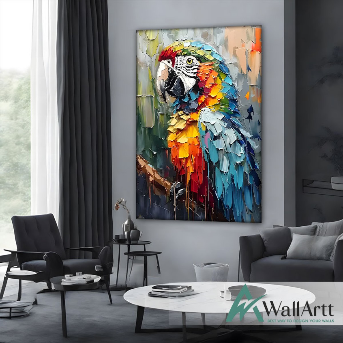 Colorful Parrot 3D Heavy Textured Partial Oil Painting - Wall Art